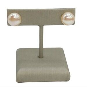 925 Sterling Silver 10mm Button Peach Cultured Freshwater Pearl‎ Stud Earrings